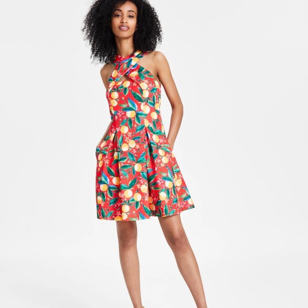 NWT Vince Camuto Women's Printed Halter Fit & Flare Dress